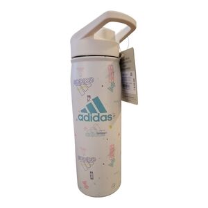 Adidas Steel Straw‎ 600 Metal Bottle White Aqua Blue Love Icon Brand